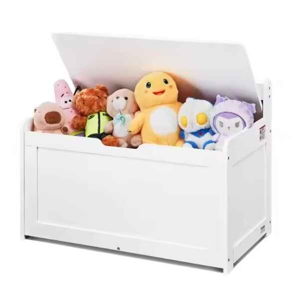 Solid Wood Toy Chest Storage Box with Flip-Top Lid white