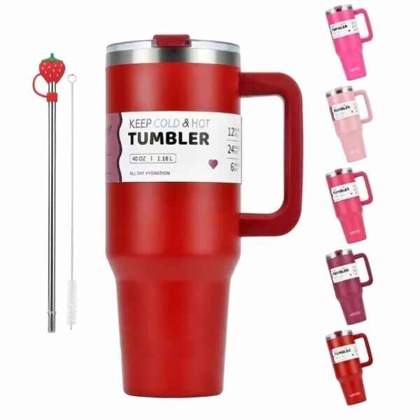 40 oz Tumbler With Handle And Straw Stainless Steel Mug cover