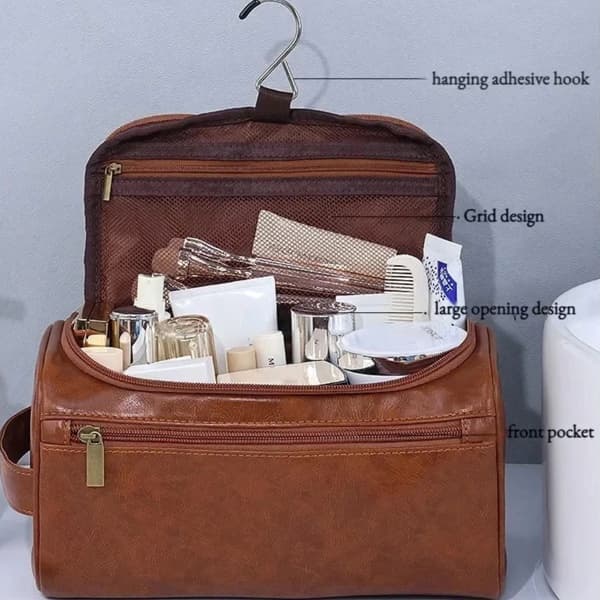 Mens Leather Toiletry Travel Bag Elite 1Pc Bag demo -min